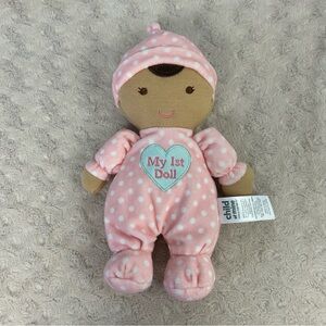 Child of Mine by Carter's My 1st Doll Plush Stuffed Rattle Pink White Dots Brown